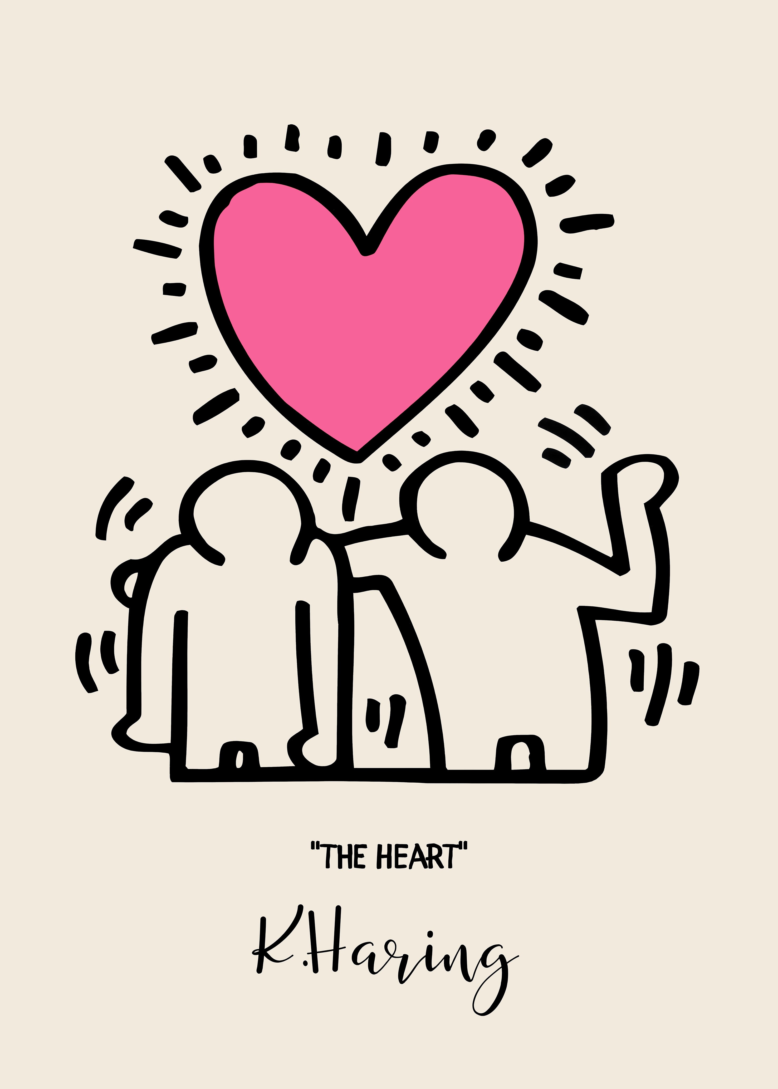 Keith Haring "Two Figures with Pink Heart"